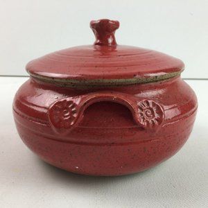 Handmade Southwestern Pottery Aztec Red Bowl Dish Lid Art